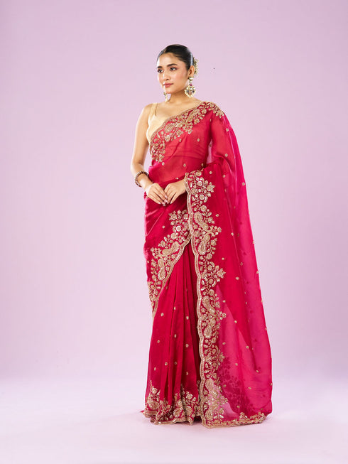Mohey Blossomed Pink Organza Saree