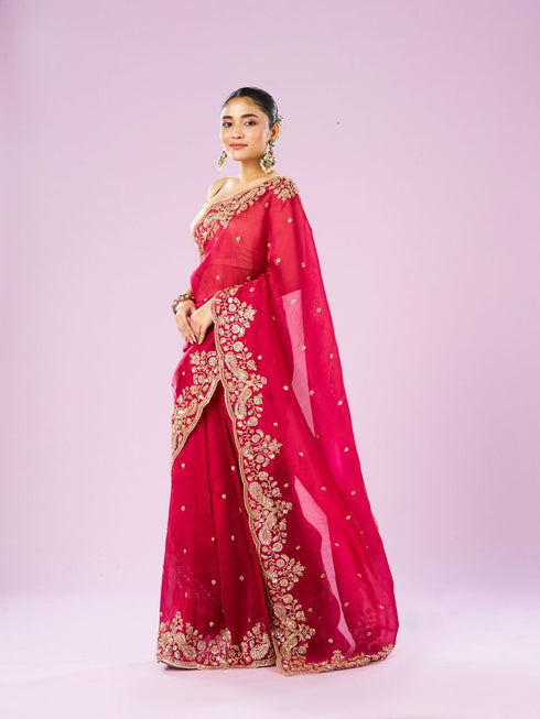 Mohey Blossomed Pink Organza Saree