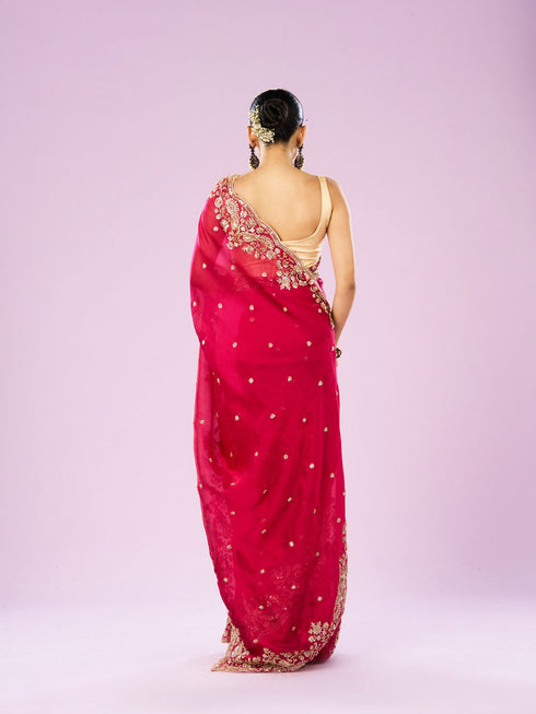 Mohey Blossomed Pink Organza Saree