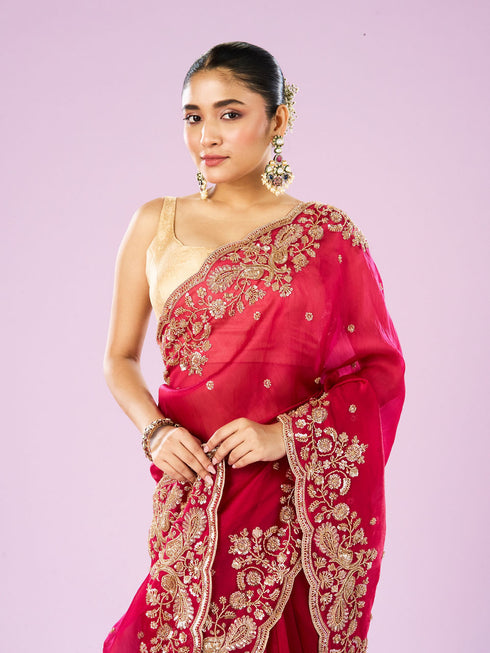 Mohey Blossomed Pink Organza Saree