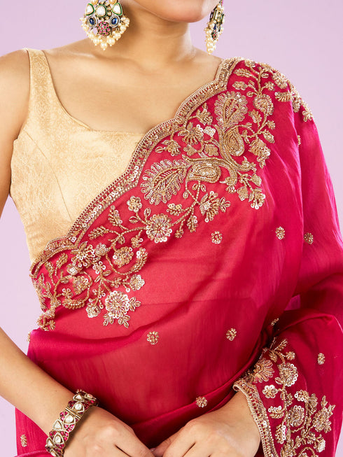 Mohey Blossomed Pink Organza Saree