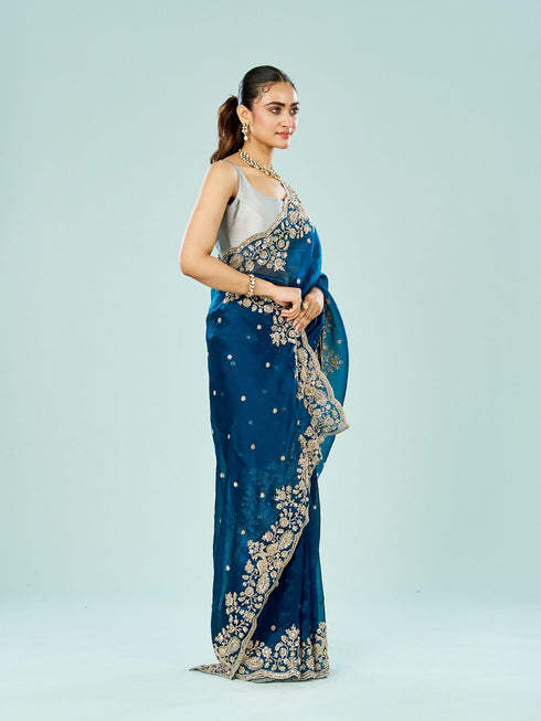 Mohey Indigo Starlet Organza Saree