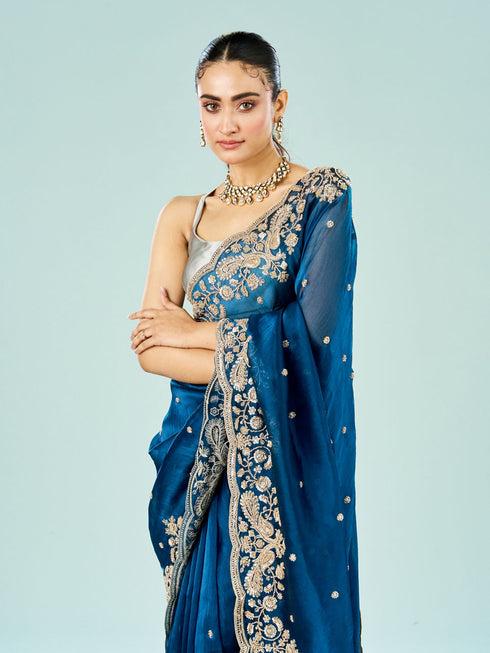 Mohey Indigo Starlet Organza Saree