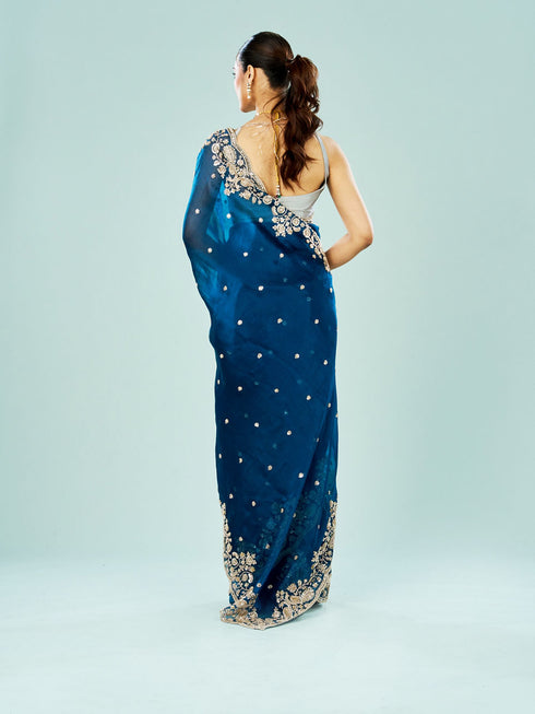 Mohey Indigo Starlet Organza Saree