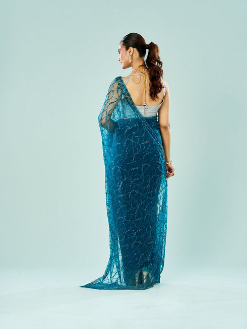 Mohey Blue Majesty Net Saree