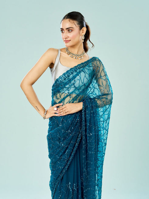 Mohey Blue Majesty Net Saree