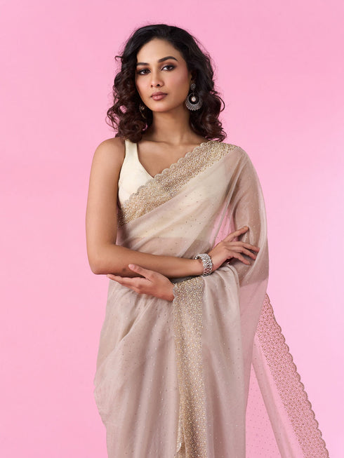 Mohey Beige Organza Elegance Saree