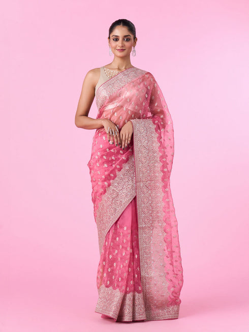Mohey Pink Festival Organza Saree
