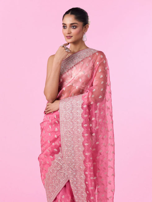 Mohey Pink Festival Organza Saree