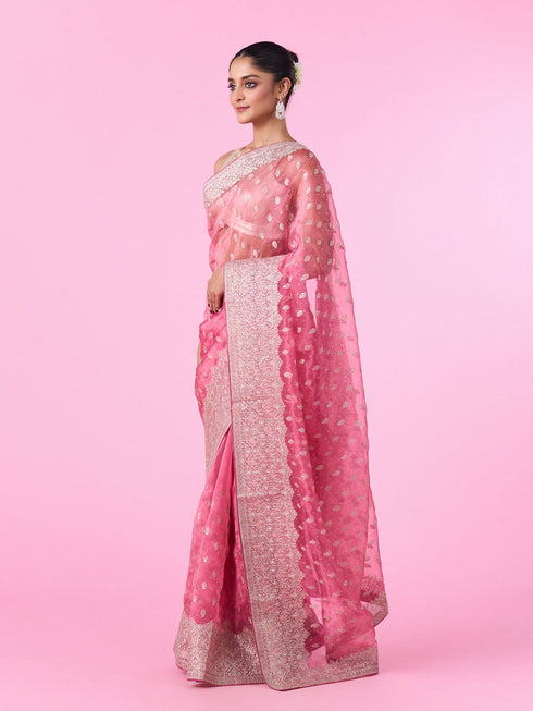 Mohey Pink Festival Organza Saree