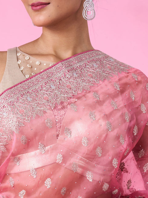 Mohey Pink Festival Organza Saree