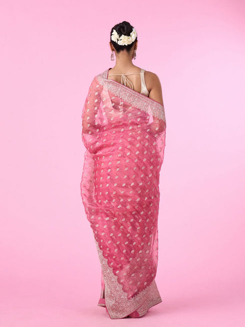 Mohey Pink Festival Organza Saree