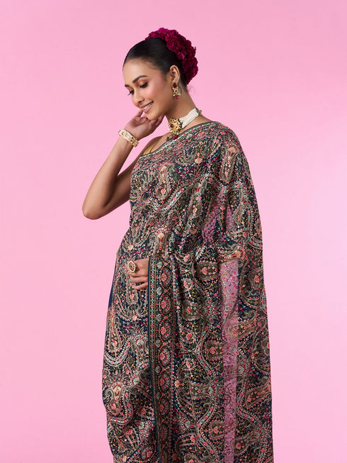 Mohey Ethereal Blue Georgette Saree