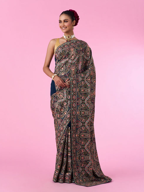 Mohey Ethereal Blue Georgette Saree