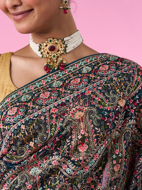 Mohey Ethereal Blue Georgette Saree