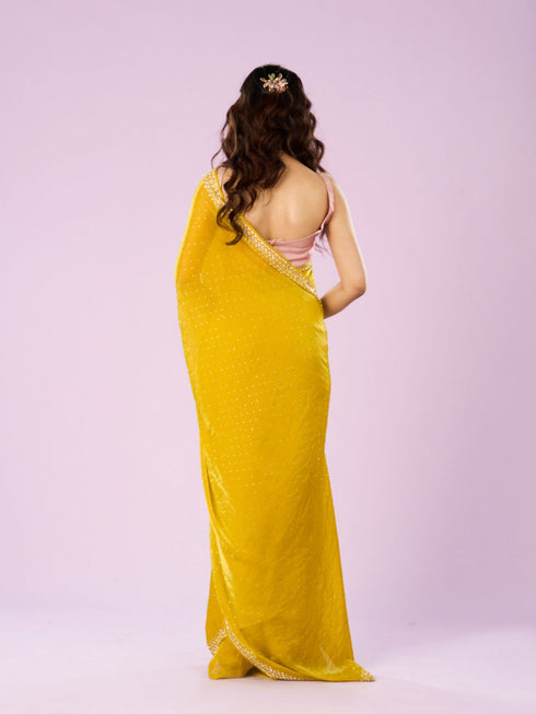 Mohey Lustrous Yellow Chinon Saree