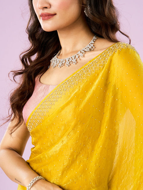 Mohey Lustrous Yellow Chinon Saree