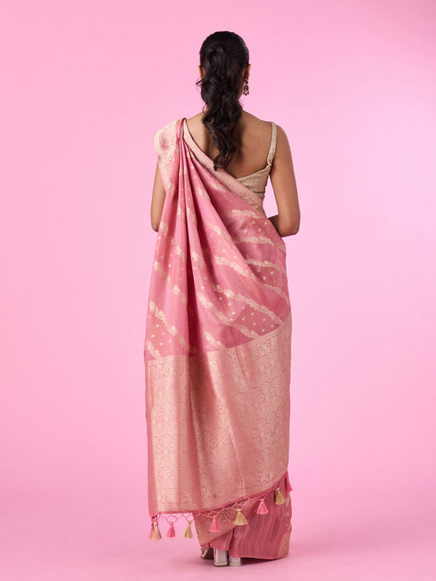 Mohey Emerald Pink Elegance Banarasi Saree