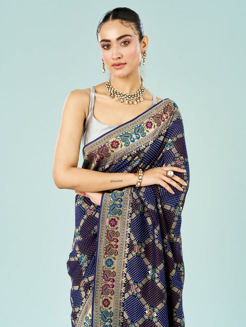 Mohey Indigo Blue Georgette Saree