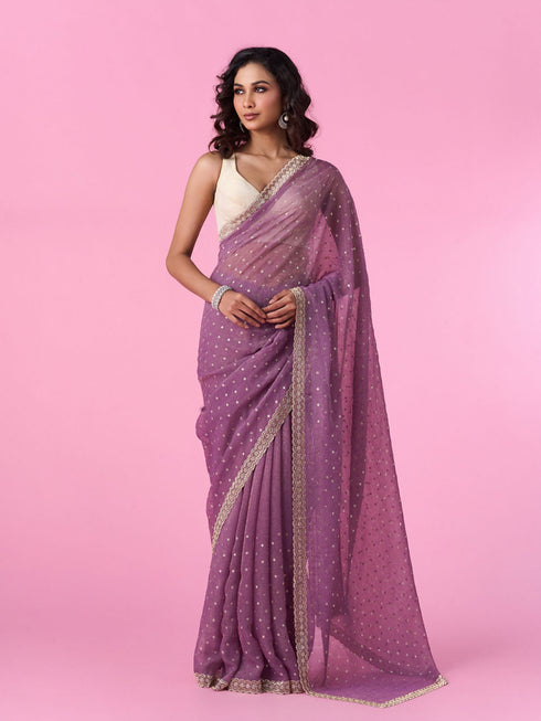 Mohey Purple Elegance Tissue Saree