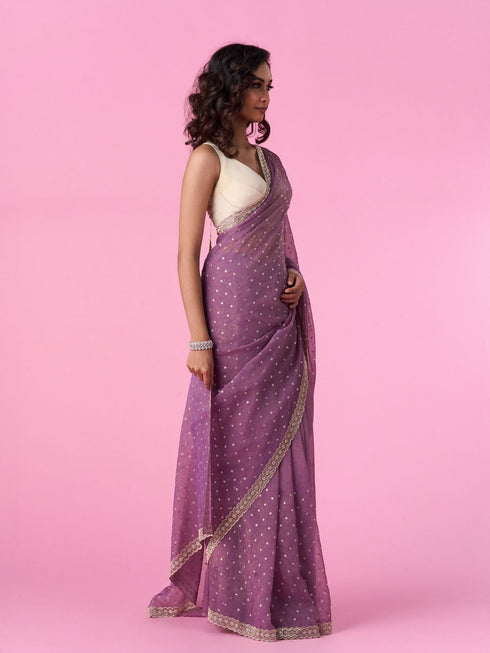 Mohey Purple Elegance Tissue Saree