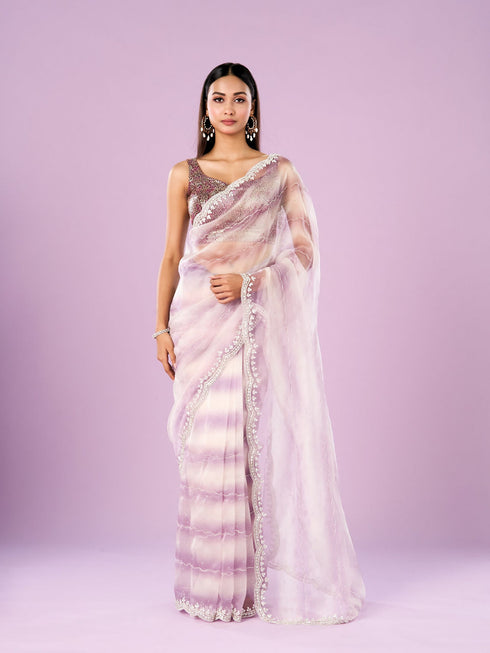Mohey Elegant Purple Organza Saree