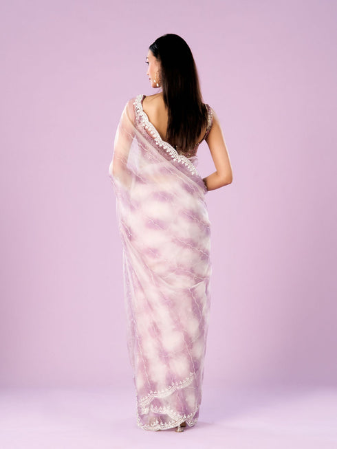 Mohey Elegant Purple Organza Saree
