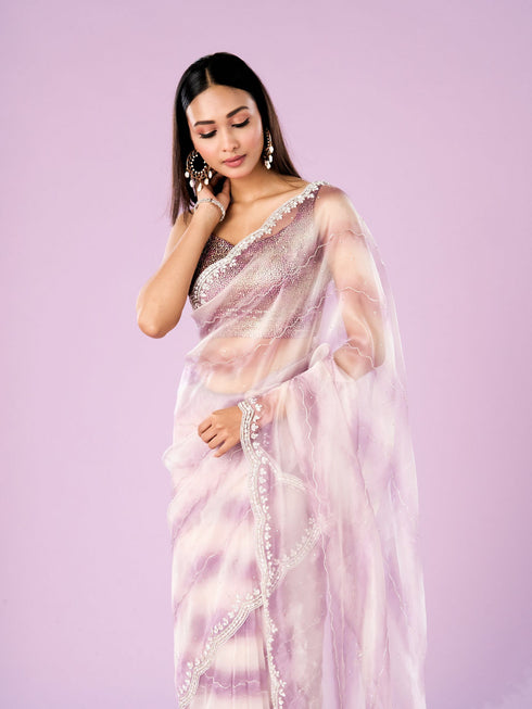 Mohey Elegant Purple Organza Saree