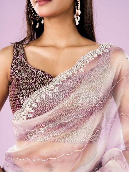 Mohey Elegant Purple Organza Saree