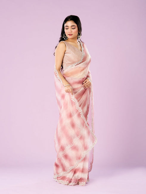 Mohey Dusty Pink Charm Organza Saree