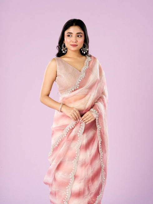 Mohey Dusty Pink Charm Organza Saree