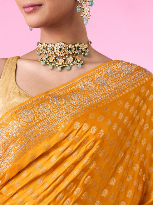 Mohey Radiant Mustard Yellow Banarasi Saree
