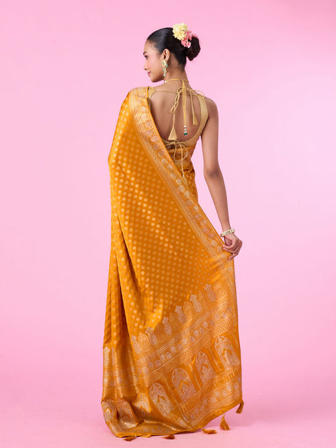 Mohey Radiant Mustard Yellow Banarasi Saree