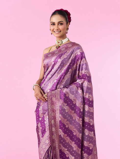 Mohey Purple Elegance Banarasi Saree