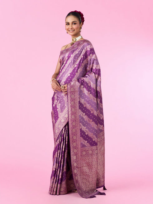 Mohey Purple Elegance Banarasi Saree