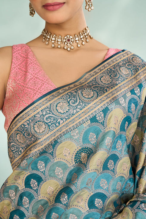 Mohey Eternal Elegance Blue Saree