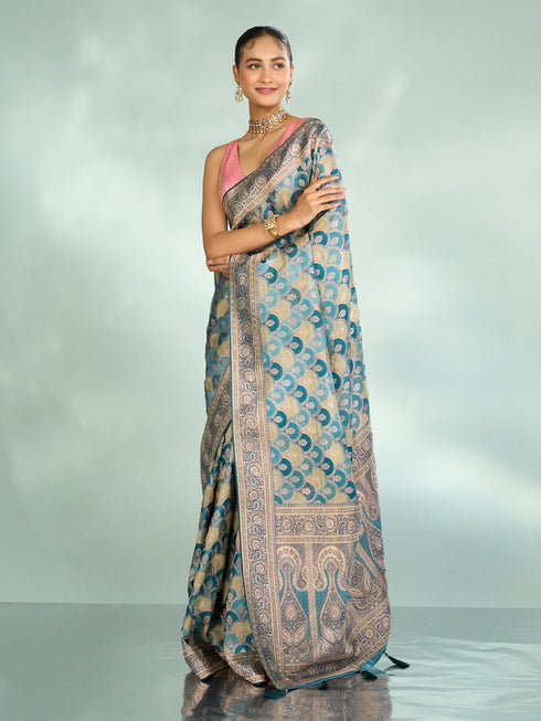 Mohey Eternal Elegance Blue Saree