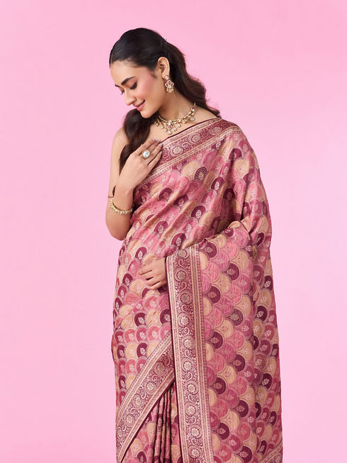 Mohey Radiant Wine Banarasi Saree