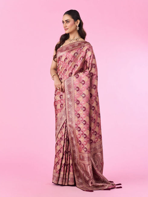 Mohey Radiant Wine Banarasi Saree