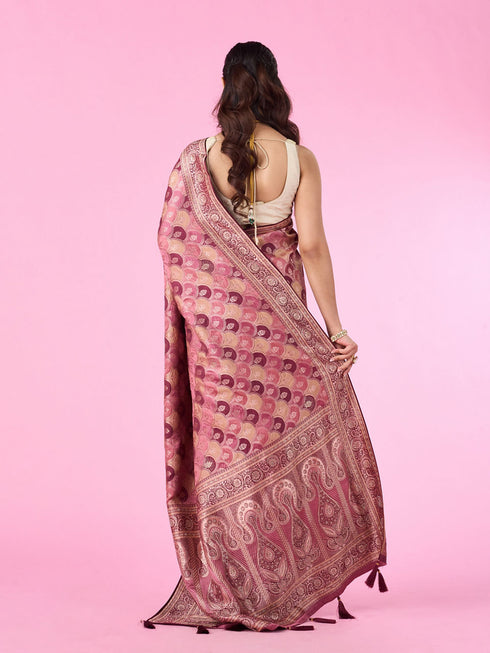 Mohey Radiant Wine Banarasi Saree