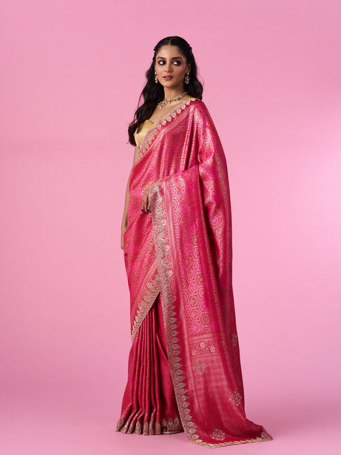 Mohey Royale Pink Elegance Banarasi Saree