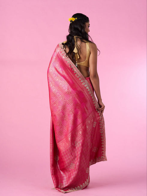 Mohey Royale Pink Elegance Banarasi Saree