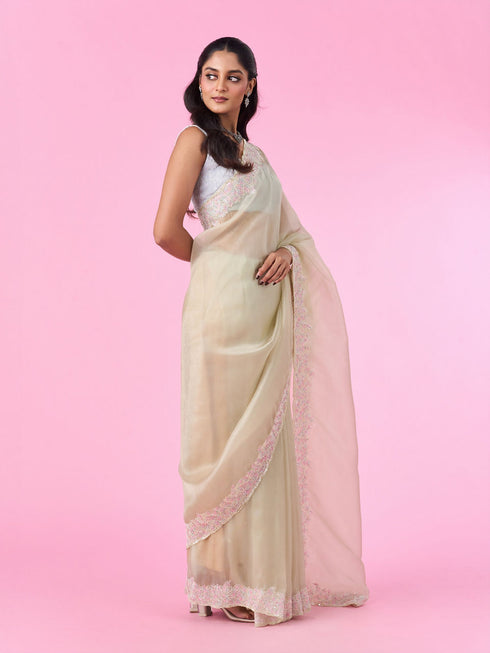Mohey Ethereal Green Organza Saree