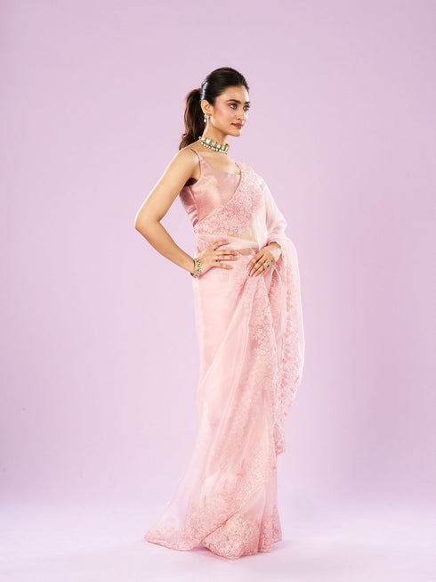 Mohey Transcendent Pink Organza Saree