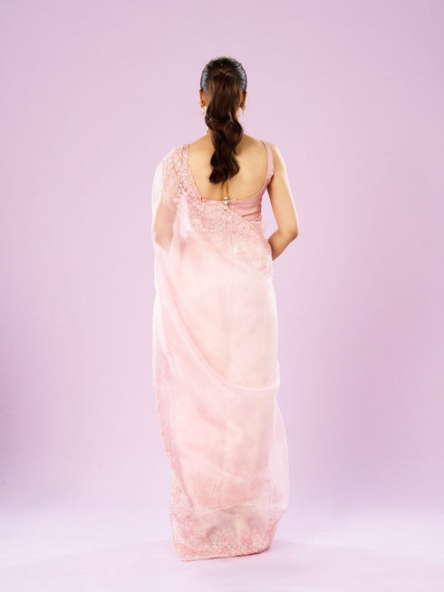 Mohey Transcendent Pink Organza Saree
