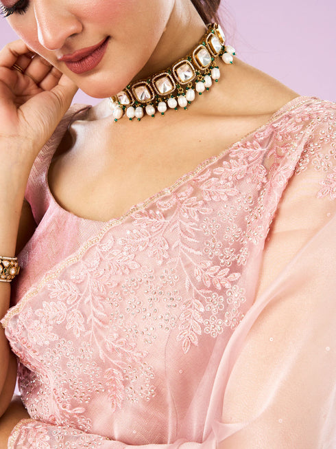 Mohey Transcendent Pink Organza Saree