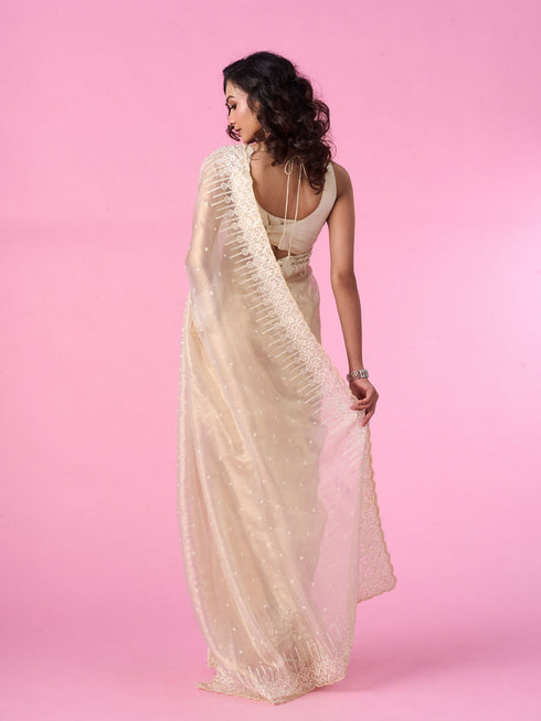 Mohey Iridescent Cream Organza Elegance Saree