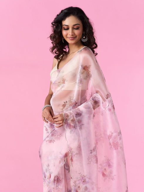 Mohey Organza Enchantment Light Pink Saree