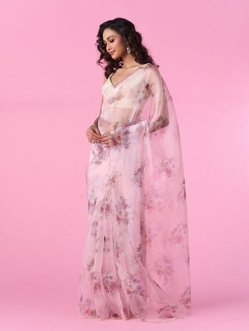 Mohey Organza Enchantment Light Pink Saree