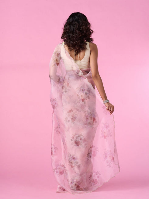 Mohey Organza Enchantment Light Pink Saree